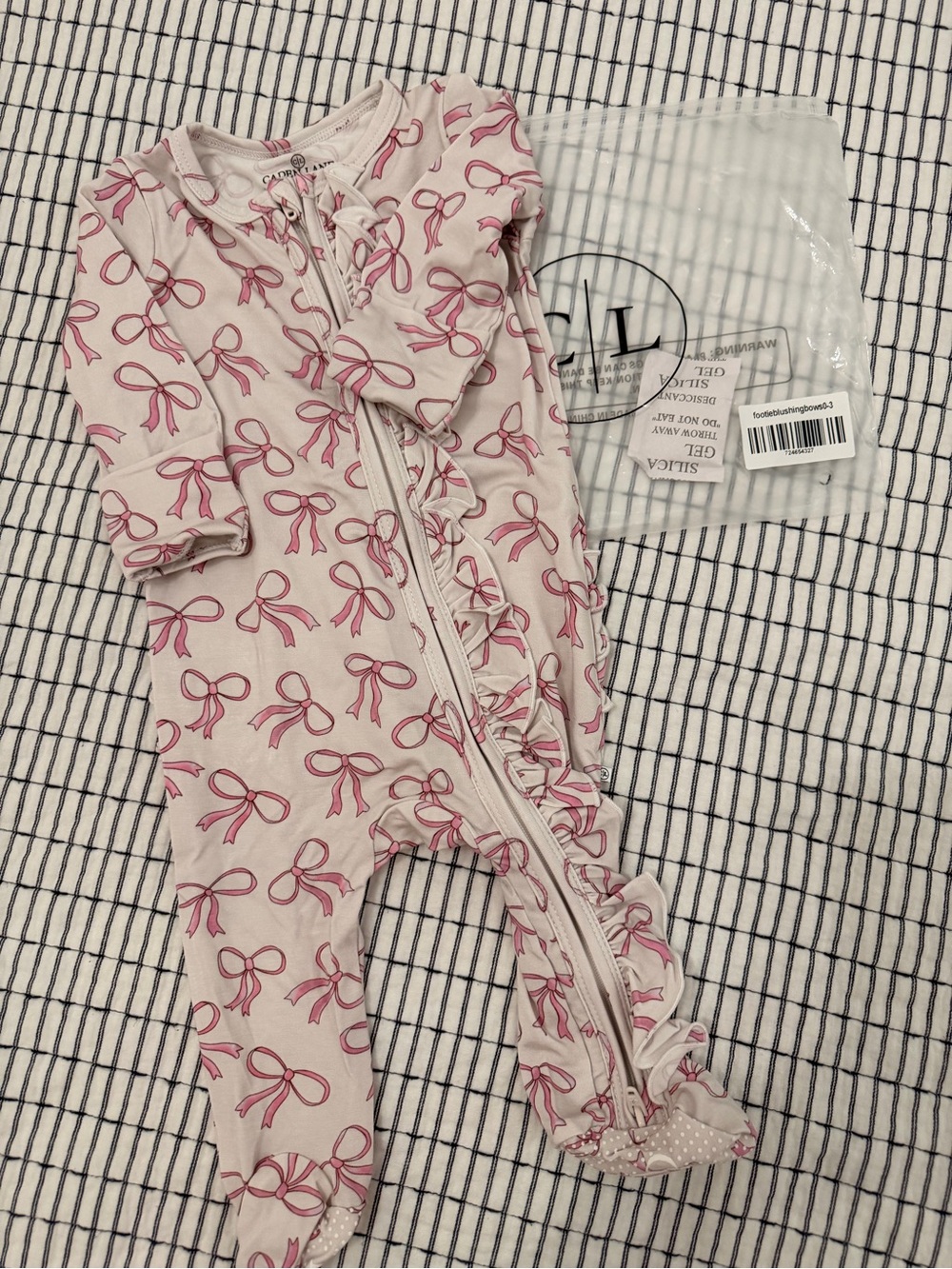 Caden Lane Pink Bow-Print Zip Front Footed One-Piece